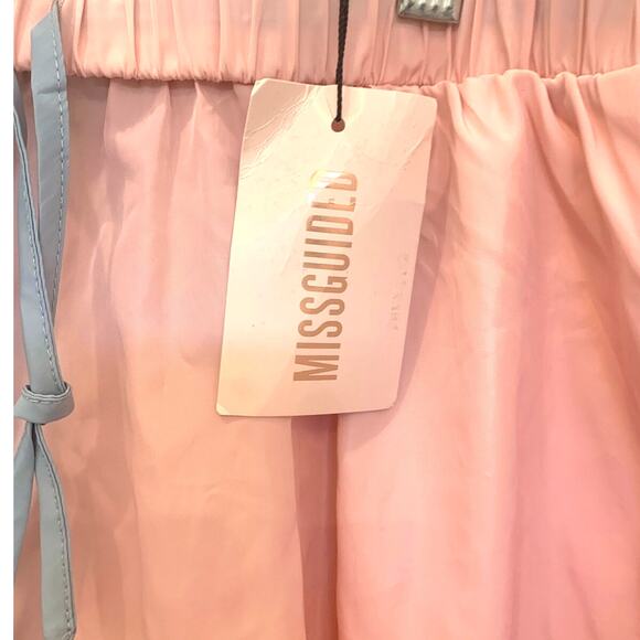 Missguided Sports Class Athleisure Shorts 14 Blue Pink High Waist Pockets Preppy - Picture 3 of 7